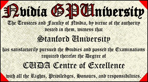 NVDA Cum Laude-ing Stanford a CUDA Center of Excellence